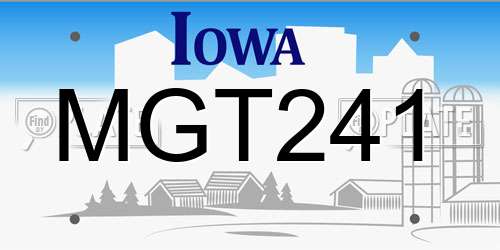 MGT241 Iowa License Plate