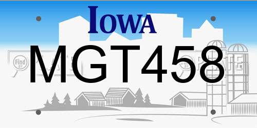 MGT458 Iowa License Plate