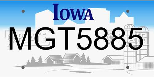 MGT5885 Iowa License Plate