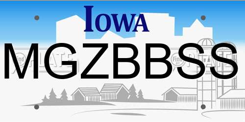 MGZBBSS Iowa License Plate