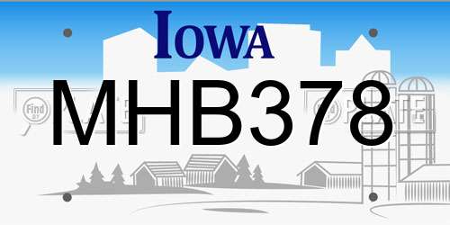 MHB378 Iowa License Plate
