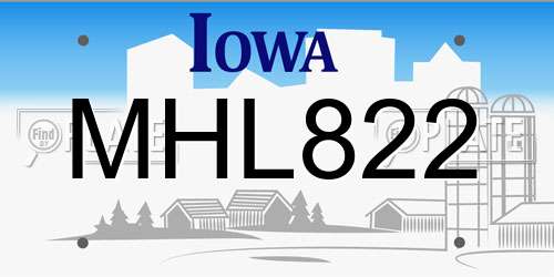 MHL822 Iowa License Plate