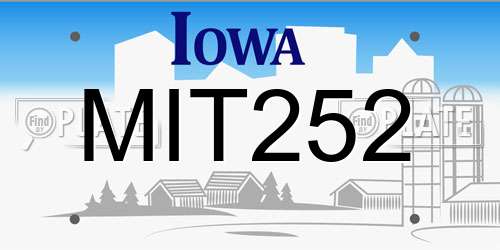 MIT252 Iowa License Plate