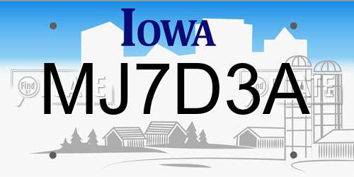 MJ7D3A Iowa License Plate