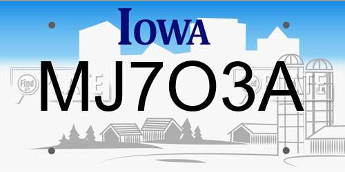 MJ7O3A Iowa License Plate