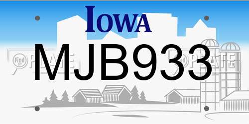 MJB933 Iowa License Plate