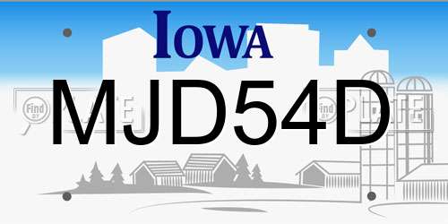 MJD54D Iowa License Plate