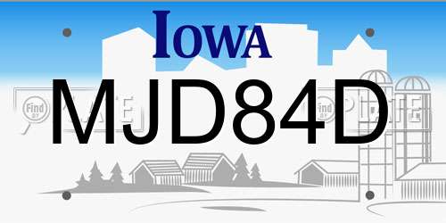 MJD84D Iowa License Plate