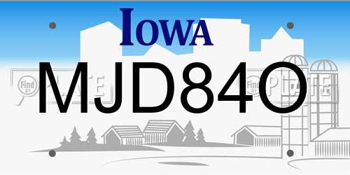 MJD84O Iowa License Plate