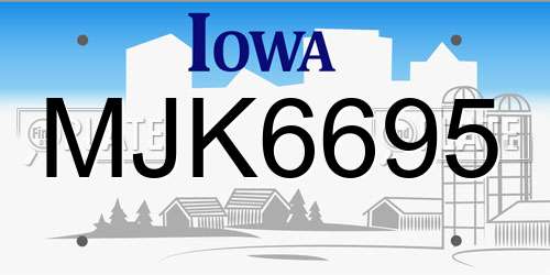 MJK6695 Iowa License Plate