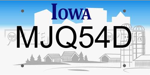 MJQ54D Iowa License Plate