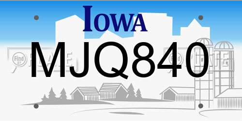 MJQ840 Iowa License Plate