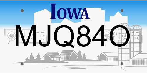 MJQ84O Iowa License Plate