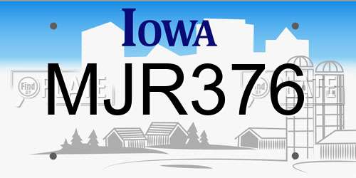 MJR376 Iowa License Plate