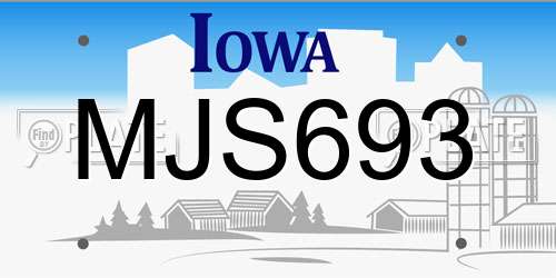 MJS693 Iowa License Plate