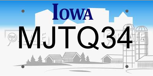 MJTQ34 Iowa License Plate