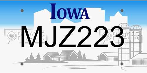 MJZ223 Iowa License Plate