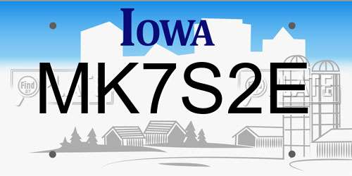 MK7S2E Iowa License Plate