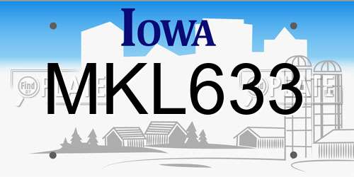 MKL633 Iowa License Plate