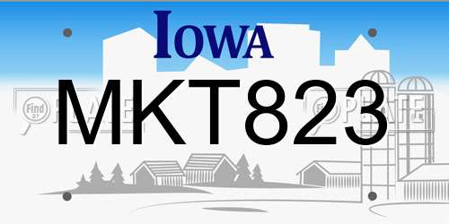 MKT823 Iowa License Plate