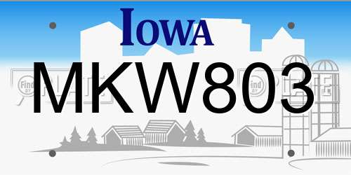 MKW803 Iowa License Plate