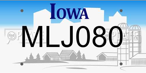 MLJ080 Iowa License Plate