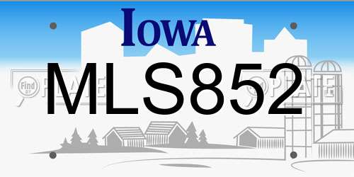 MLS852 Iowa License Plate
