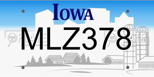 MLZ378 Iowa License Plate