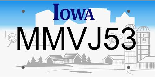 MMVJ53 Iowa License Plate