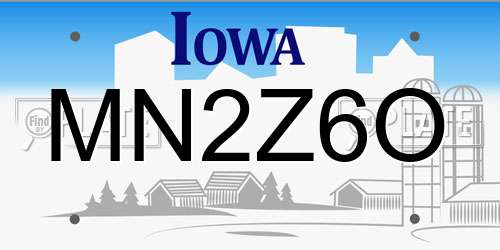 MN2Z6O Iowa License Plate