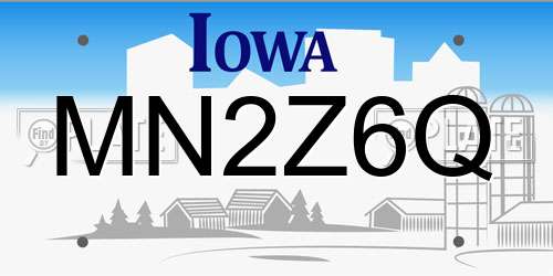 MN2Z6Q Iowa License Plate