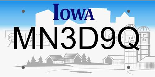 MN3D9Q Iowa License Plate