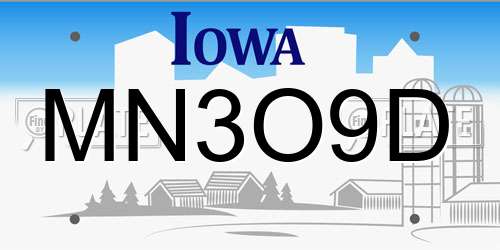 MN3O9D Iowa License Plate