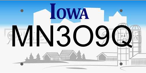 MN3O9Q Iowa License Plate