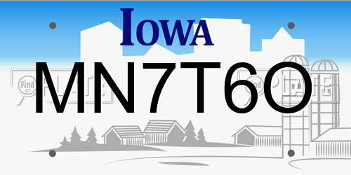 MN7T6O Iowa License Plate