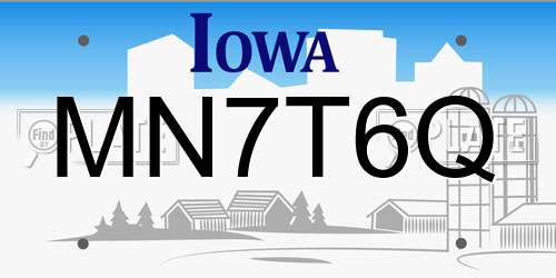 MN7T6Q Iowa License Plate