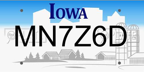 MN7Z6D Iowa License Plate