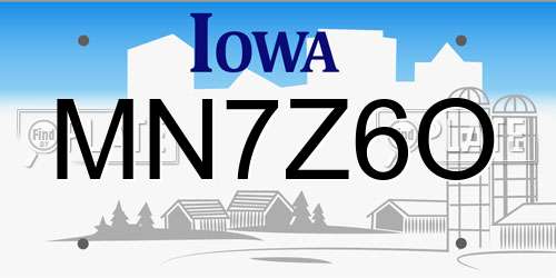 MN7Z6O Iowa License Plate