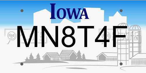 MN8T4F Iowa License Plate