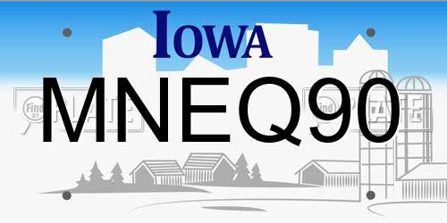 MNEQ90 Iowa License Plate