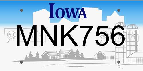 MNK756 Iowa License Plate