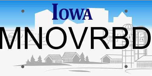 MNOVRBD Iowa License Plate
