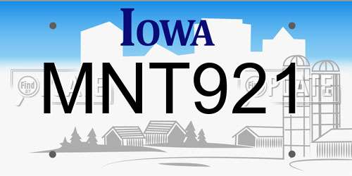 MNT921 Iowa License Plate