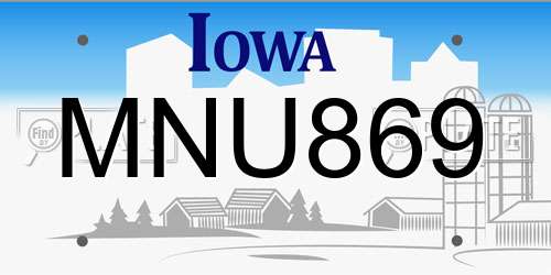 MNU869 Iowa License Plate