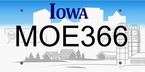 MOE366 Iowa License Plate