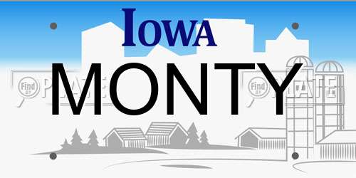 MONTY Iowa License Plate