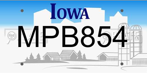 MPB854 Iowa License Plate