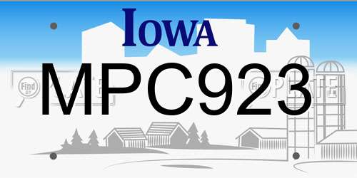 MPC923 Iowa License Plate