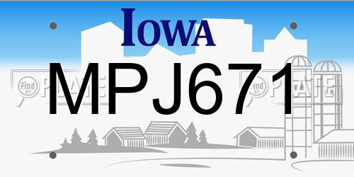 MPJ671 Iowa License Plate