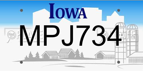MPJ734 Iowa License Plate